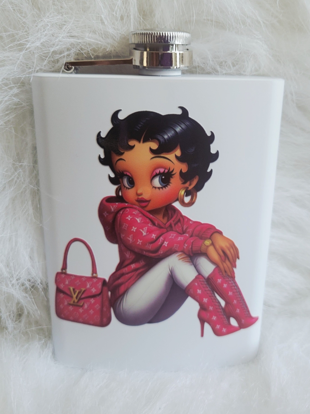 White Hip Flask with Pink Fashion Illustration